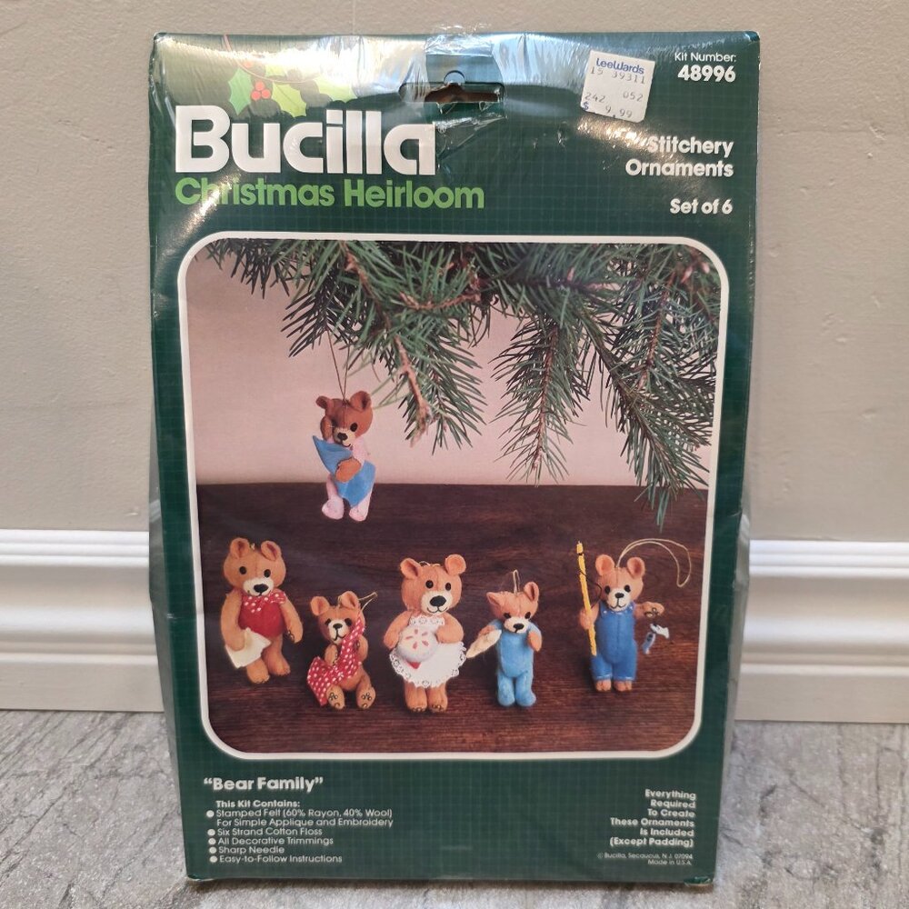 NEW Bucilla Christmas Heirloom Bear Family Stitchery Ornaments Kit 48996 Set 6